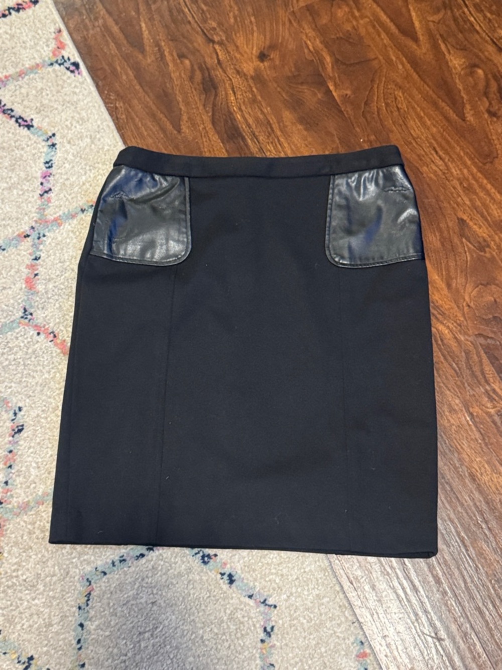 Black Pencil Skirt with Faux Leather Pockets - Women's sz 10